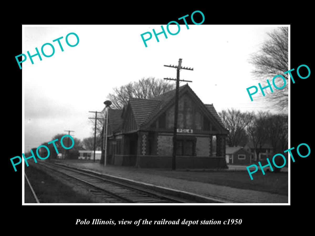 OLD LARGE HISTORIC PHOTO OF POLO ILLINOIS, THE RAILROAD DEPOT STATION c1950