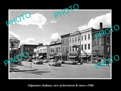 OLD LARGE HISTORIC PHOTO OF VALPARAISO INDIANA, VIEW OF DOWNTOWN & STORES c1960