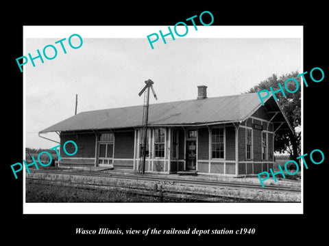 OLD LARGE HISTORIC PHOTO OF WASCO ILLINOIS, THE RAILROAD DEPOT STATION c1940