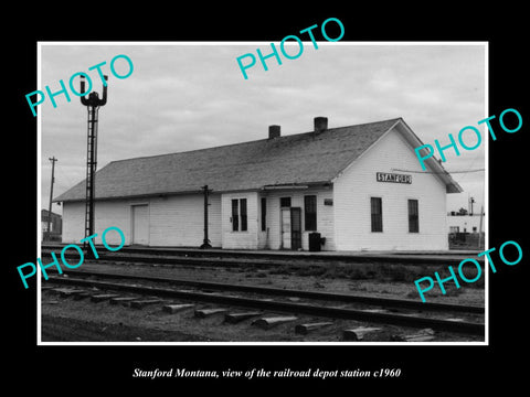 OLD LARGE HISTORIC PHOTO OF STANFORD MONTANA, THE RAILROAD DEPOT c1960