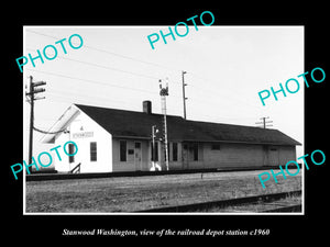 OLD LARGE HISTORIC PHOTO OF STANWOOD WASHINGTON, THE RAILROAD DEPOT c1960