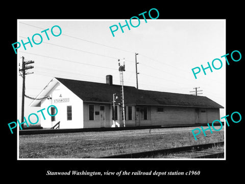 OLD LARGE HISTORIC PHOTO OF STANWOOD WASHINGTON, THE RAILROAD DEPOT c1960