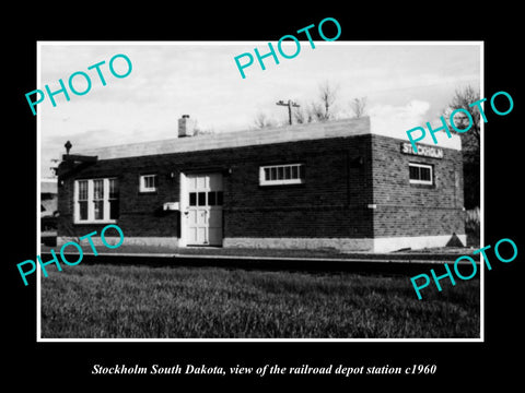 OLD LARGE HISTORIC PHOTO OF STOCKHOLM SOUTH DAKOTA, THE RAILROAD DEPOT c1960