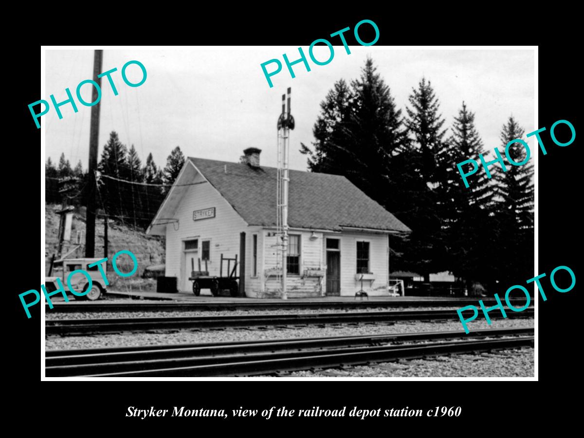 OLD LARGE HISTORIC PHOTO OF STRYKER MONTANA, THE RAILROAD DEPOT STATION c1960