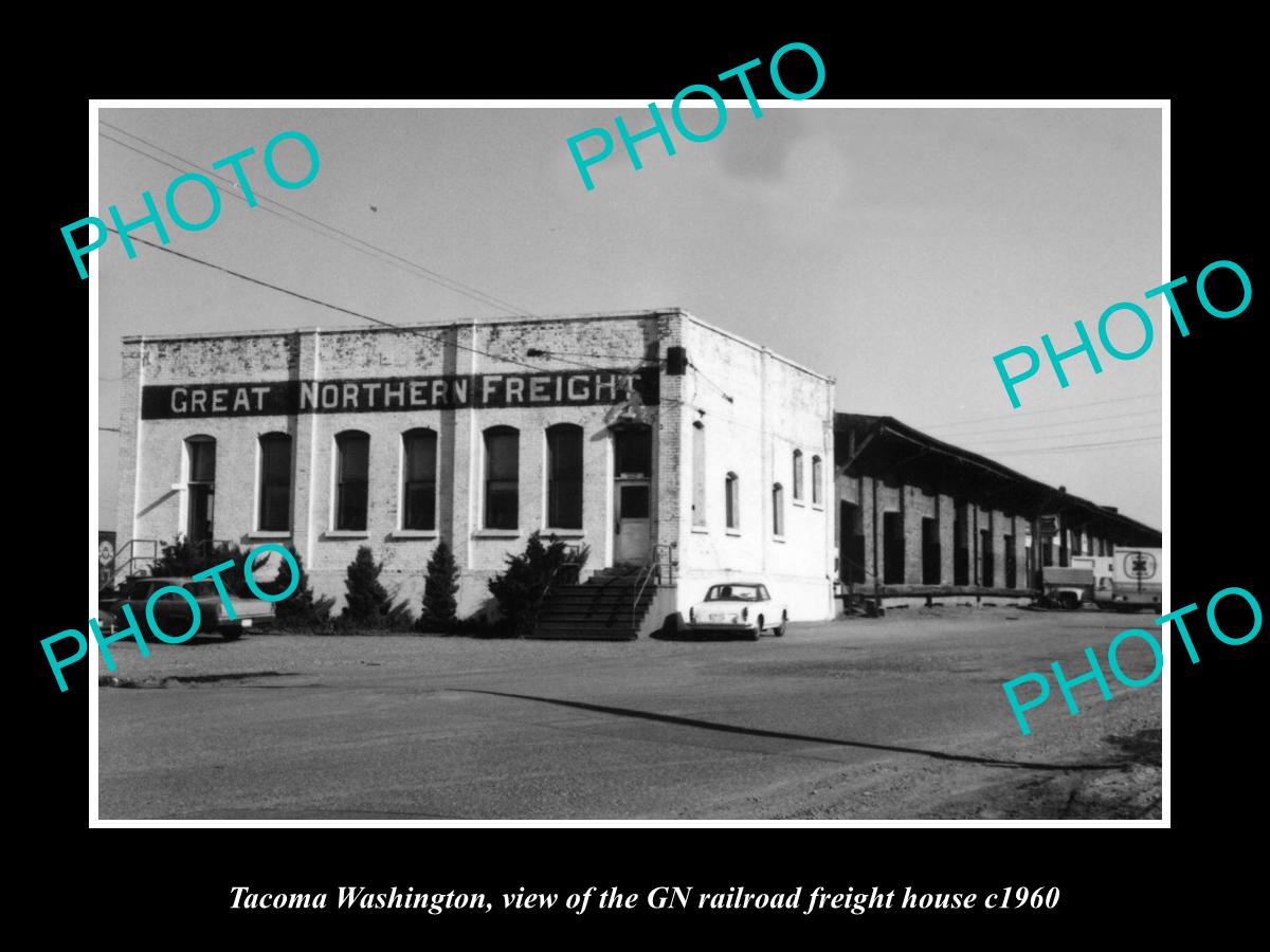 OLD LARGE HISTORIC PHOTO OF TACOMA WASHINGTON, THE RAILROAD FREIGHT HOUSE c1960