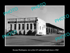 OLD LARGE HISTORIC PHOTO OF TACOMA WASHINGTON, THE RAILROAD FREIGHT HOUSE c1960