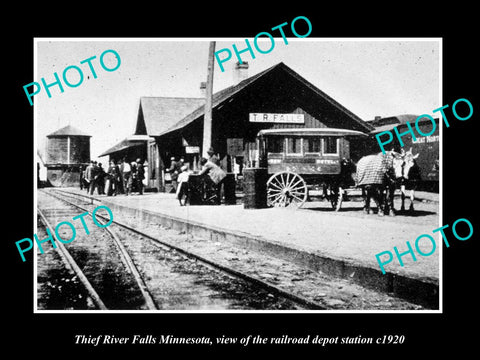 OLD LARGE HISTORIC PHOTO OF THIEF RIVER FALLS MINNESOTA RAILROAD DEPOT c1920