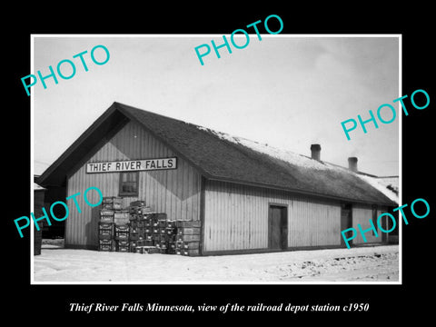 OLD LARGE HISTORIC PHOTO OF THIEF RIVER FALLS MINNESOTA RAILROAD DEPOT c1950