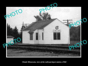 OLD LARGE HISTORIC PHOTO OF TINTAH MINNESOTA, THE RAILROAD DEPOT STATION c1960