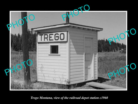 OLD LARGE HISTORIC PHOTO OF TREGO MONTANA, THE RAILROAD DEPOT STATION c1960