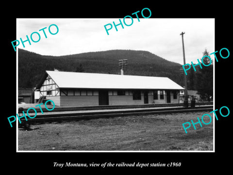 OLD LARGE HISTORIC PHOTO OF TROY MONTANA, THE RAILROAD DEPOT STATION c1960