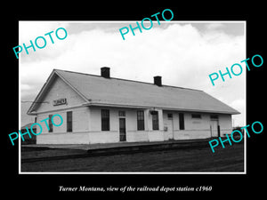 OLD LARGE HISTORIC PHOTO OF TURNER MONTANA, THE RAILROAD DEPOT STATION c1960