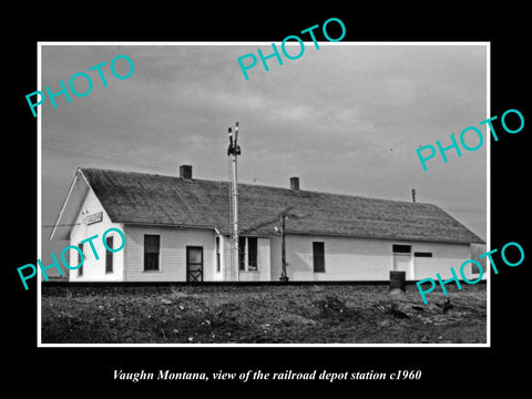 OLD LARGE HISTORIC PHOTO OF VAUGHN MONTANA, THE RAILROAD DEPOT STATION c1960