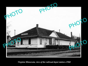 OLD LARGE HISTORIC PHOTO OF VIRGINIA MINNESOTA, THE RAILROAD DEPOT STATION c1960