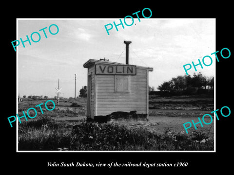 OLD LARGE HISTORIC PHOTO OF VOLIN SOUTH DAKOTA, THE RAILROAD DEPOT STATION c1960