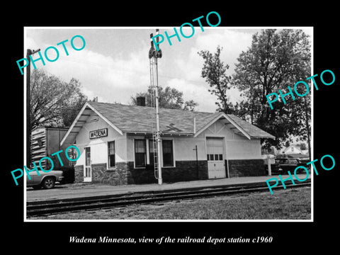 OLD LARGE HISTORIC PHOTO OF WADENA MINNESOTA, THE RAILROAD DEPOT STATION c1960