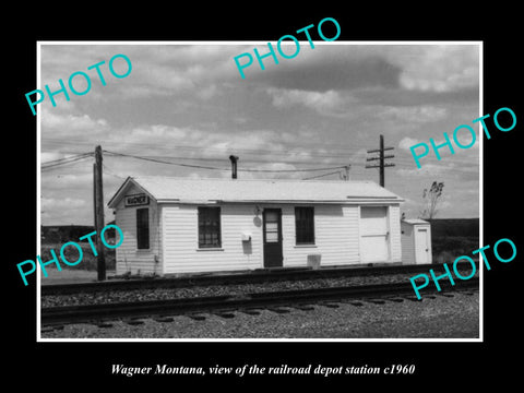 OLD LARGE HISTORIC PHOTO OF WAGNER MONTANA, THE RAILROAD DEPOT STATION c1960