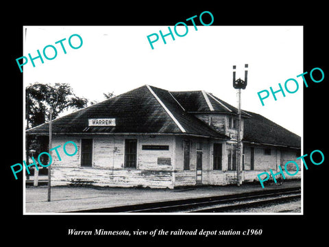 OLD LARGE HISTORIC PHOTO OF WARREN MINNESOTA, THE RAILROAD DEPOT c1960