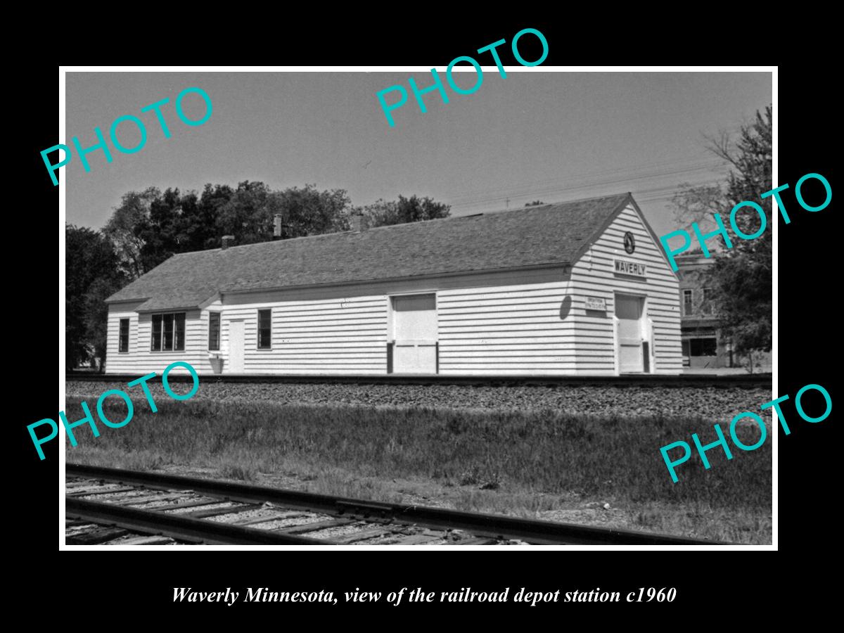 OLD LARGE HISTORIC PHOTO OF WAVERLY MINNESOTA, THE RAILROAD DEPOT c1960