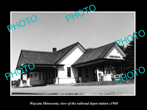 OLD LARGE HISTORIC PHOTO OF WAYZATA MINNESOTA, THE RAILROAD DEPOT c1960