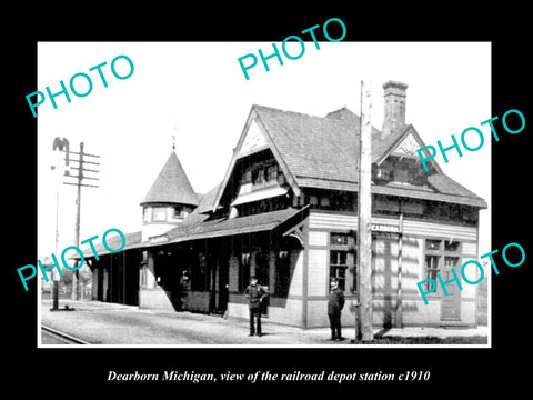 OLD LARGE HISTORIC PHOTO OF DEARBORN MICHIGAN, THE RAILROAD DEPOT STATION c1910