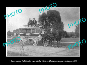 OLD LARGE HISTORIC PHOTO OF SACREMENTO CALIFORNIA, WESTERN HOTEL CARRIAGE c1880