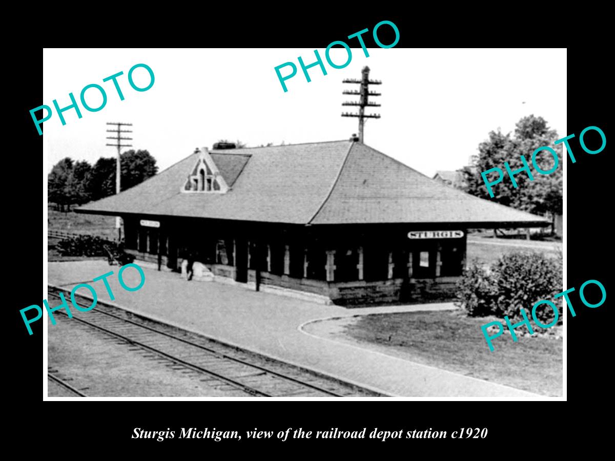 OLD LARGE HISTORIC PHOTO OF STURGIS MICHIGAN, THE RAILROAD DEPOT STATION c1920