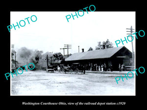 OLD LARGE HISTORIC PHOTO OF WASHINGTON COURTHOUSE OHIO, THE RAILROAD DEPOT c1920