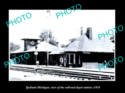 OLD LARGE HISTORIC PHOTO OF YPSILANTI MICHIGAN, THE RAILROAD DEPOT STATION c1910