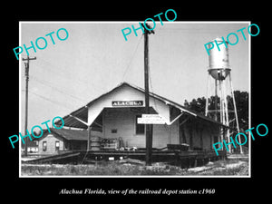 OLD LARGE HISTORIC PHOTO OF ALACHUA FLORIDA, THE RAILROAD DEPOT STATION c1960