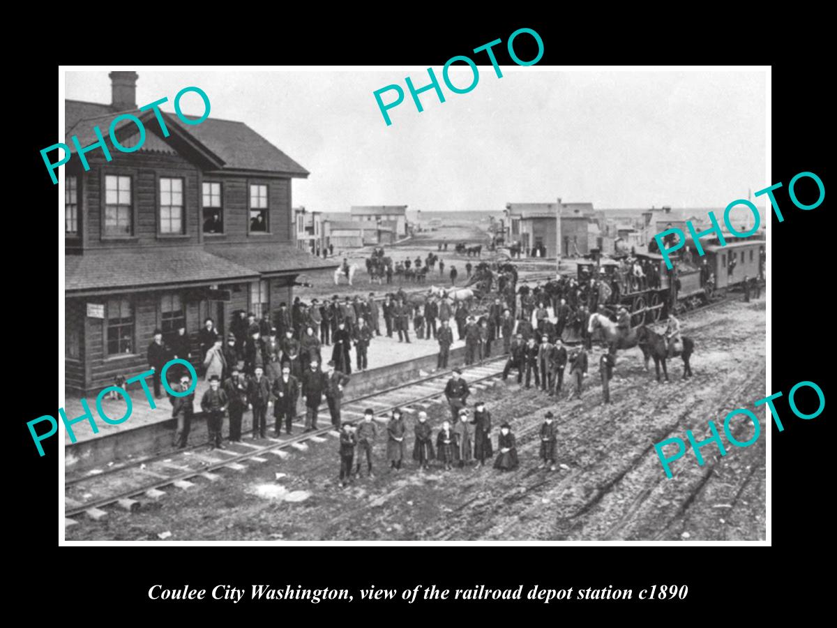 OLD LARGE HISTORIC PHOTO OF COULEE CITY WASHINGTON RAILROAD DEPOT STATION c1890