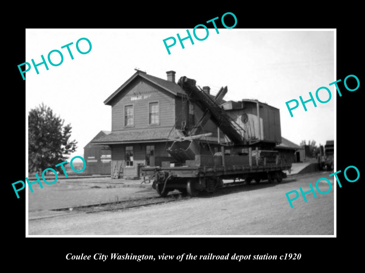 OLD LARGE HISTORIC PHOTO OF COULEE CITY WASHINGTON RAILROAD DEPOT STATION c1920