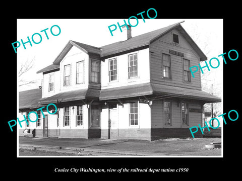 OLD LARGE HISTORIC PHOTO OF COULEE CITY WASHINGTON RAILROAD DEPOT STATION c1950