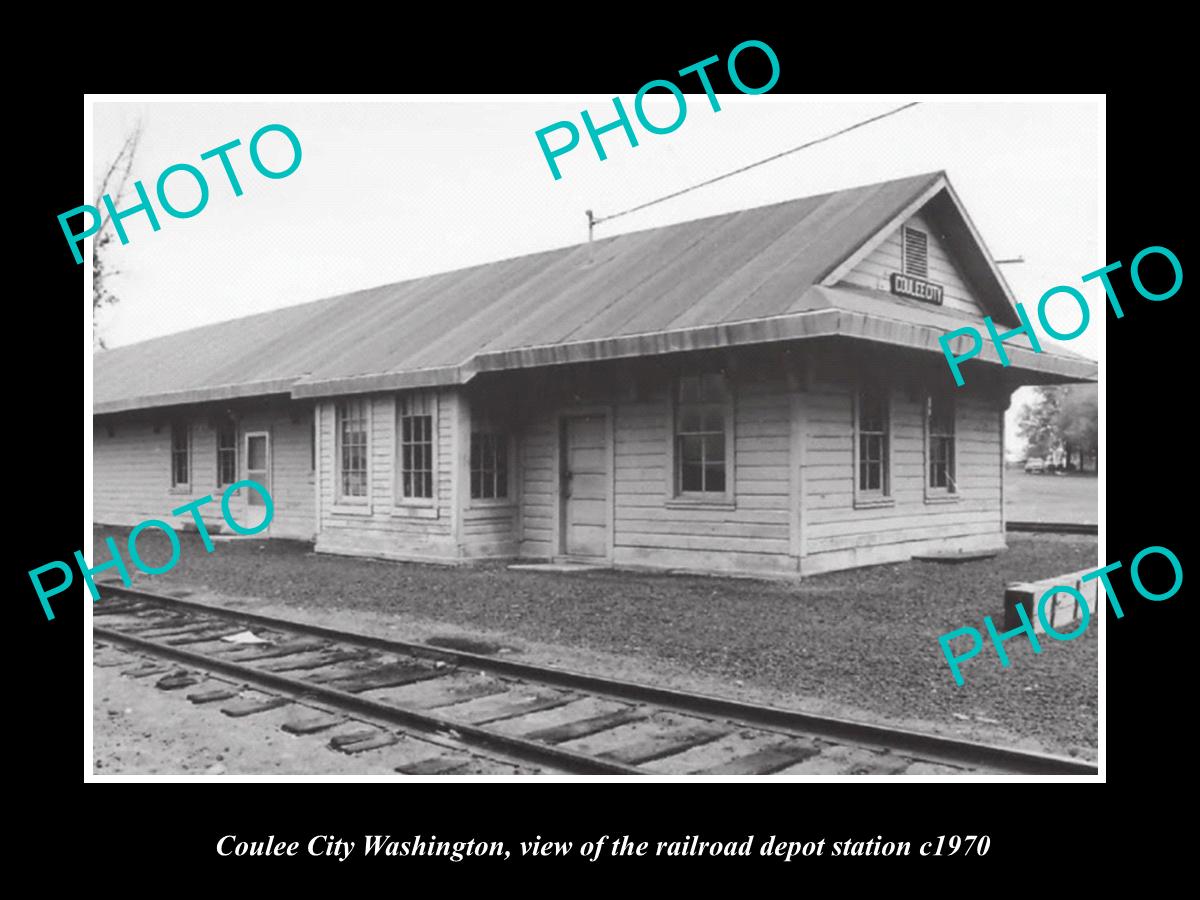 OLD LARGE HISTORIC PHOTO OF COULEE CITY WASHINGTON RAILROAD DEPOT STATION c1970