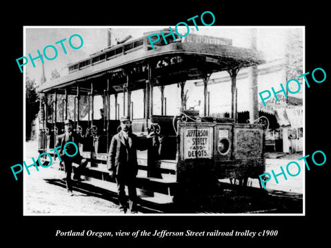 OLD HISTORIC PHOTO OF PORTLAND OREGON, THE JEFFERSON St RAIL TROLLEY c1900