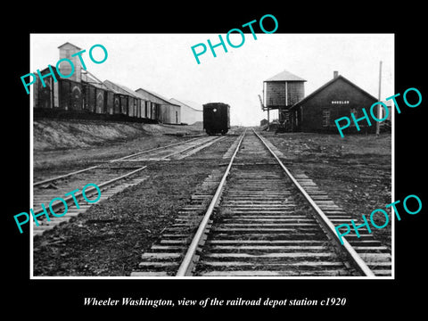 OLD LARGE HISTORIC PHOTO OF WHEELER WASHINGTON, THE RAILROAD DEPOT STATION c1920