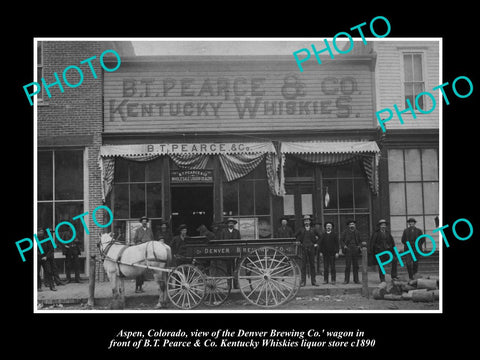 OLD LARGE HISTORIC PHOTO OF ASPEN COLORADO, THE DENVER BREWING Co WAGON c1890