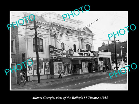 OLD LARGE HISTORIC PHOTO OF ATLANTA GEORGIA, VIEW OF THE BAILEYS 81 THEATER 1955