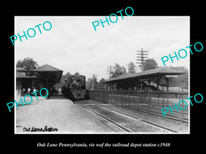 OLD LARGE HISTORIC PHOTO OF OAK LANE PENNSYLVANIA, THE RAILROAD DEPOT c1940