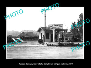 OLD LARGE HISTORIC PHOTO OF PAXICO KANSAS, THE SUNFLOWER OIL GAS STATION c1930