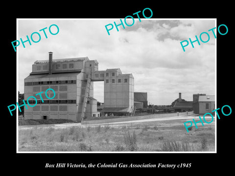 OLD LARGE HISTORIC PHOTO OF BOX HILL VICTORIA, THE COLONIAL GAS FACTORY c1945