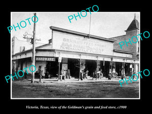 OLD LARGE HISTORIC PHOTO OF VICTORIA TEXAS, THE GOLDMAN GRAIN & FEED STORE c1900