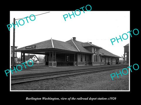 OLD LARGE HISTORIC PHOTO OF BURLINGTON WASHINGTON RAILROAD DEPOT STATION c1920