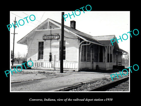 OLD LARGE HISTORIC PHOTO OF CONVERSE INDIANA, THE RAILROAD DEPOT STATION c1950