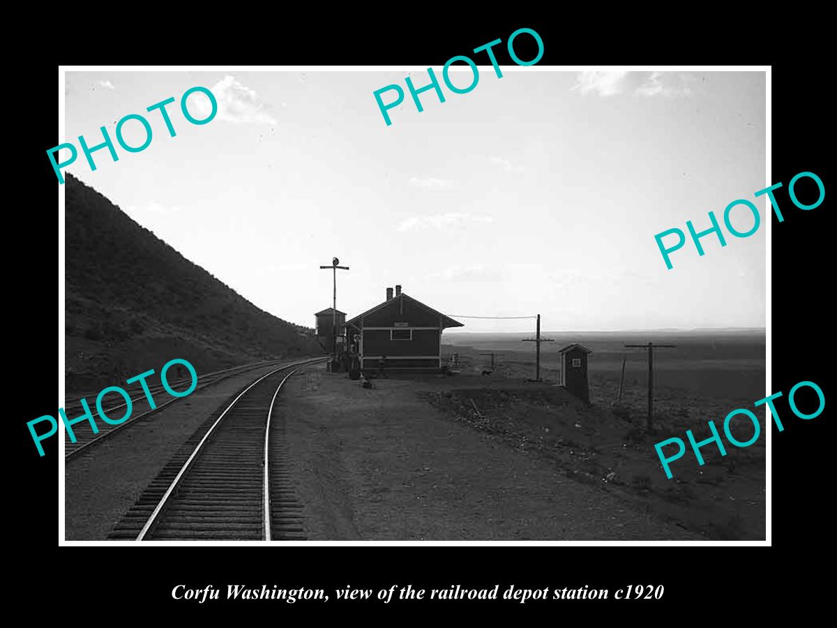 OLD LARGE HISTORIC PHOTO OF CORFU WASHINGTON, THE RAILROAD DEPOT STATION c1920