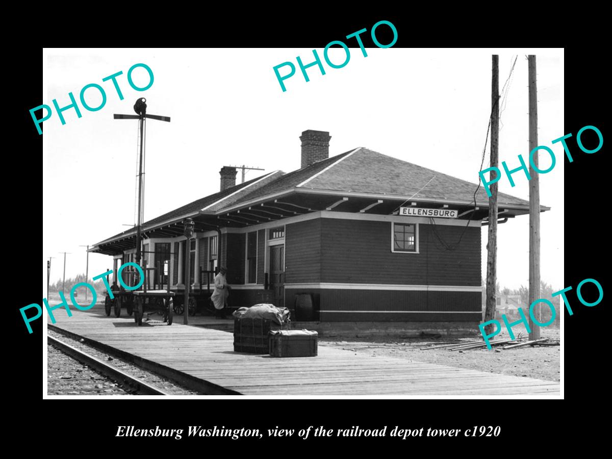 OLD LARGE HISTORIC PHOTO OF ELLENSBURG WASHINGTON, RAILROAD DEPOT STATION c1920