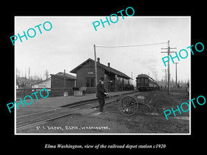 OLD LARGE HISTORIC PHOTO OF ELMA WASHINGTON, THE RAILROAD DEPOT STATION c1920