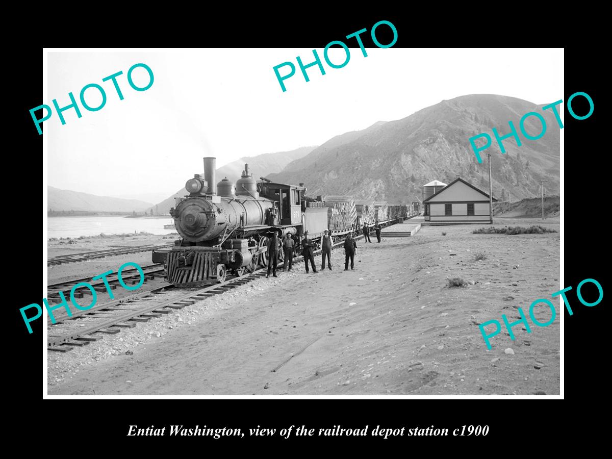 OLD LARGE HISTORIC PHOTO OF ENTIAT WASHINGTON, THE RAILROAD DEPOT STATION c1900