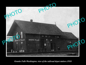 OLD LARGE HISTORIC PHOTO OF GRANITE FALLS WASHINGTON RAILROAD DEPOT STATION 1910