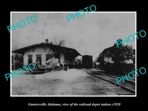 OLD LARGE HISTORIC PHOTO OF GUNTERSVILLE ALABAMA RAILROAD DEPOT STATION c1920